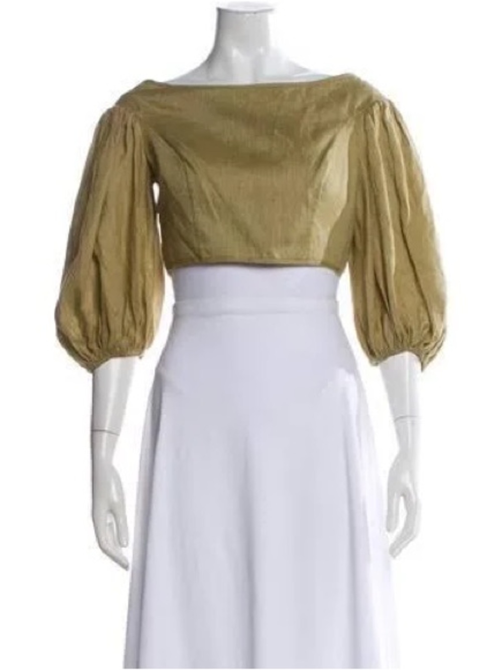 Zimmermann Olive Green Puff Sleeve Crop Top